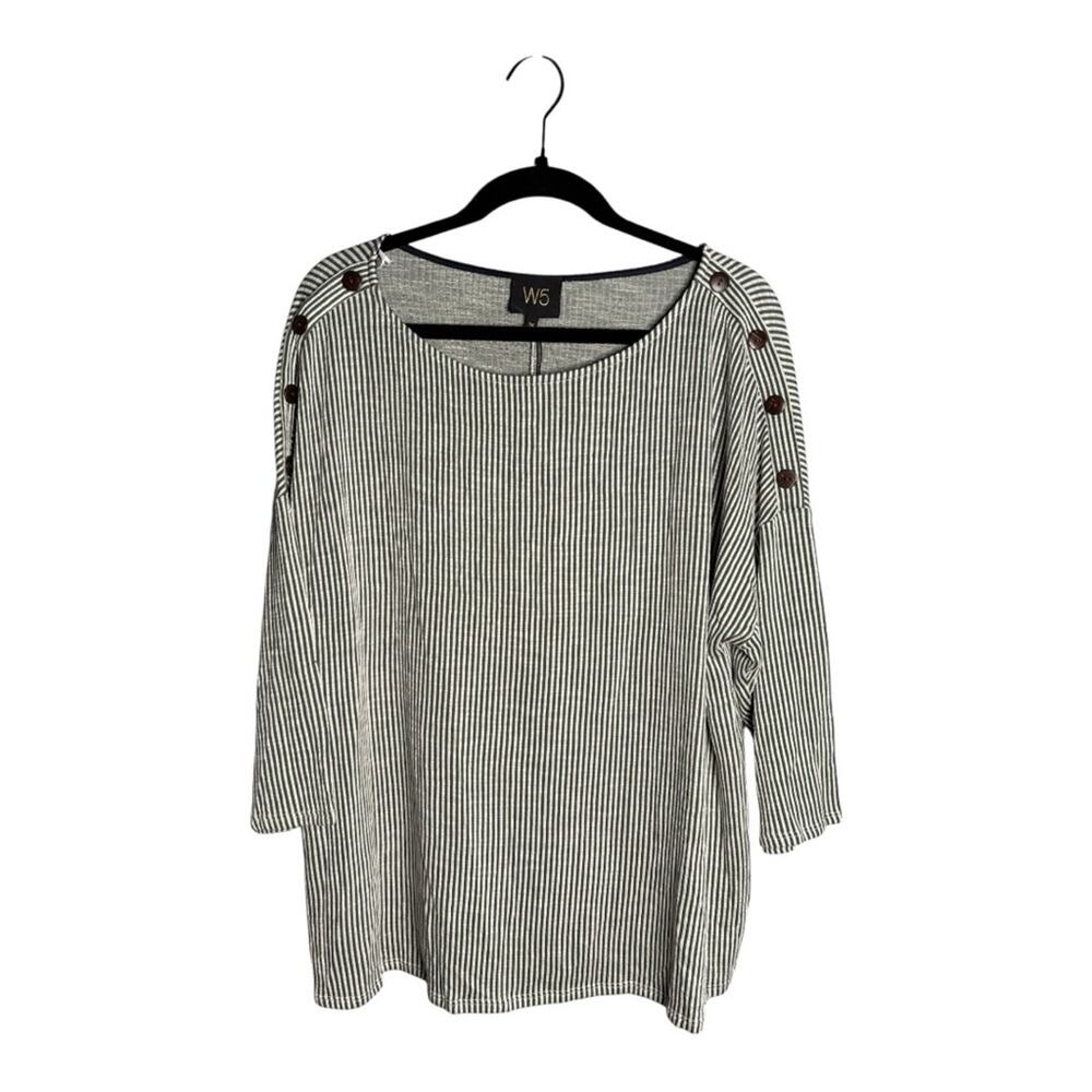 W5 Green White Striped Button Detail Plus 2X